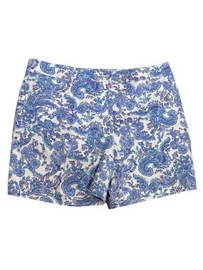 Talbots Petite 14P Blue Paisley Cotton Shorts Preppy Chic Summer